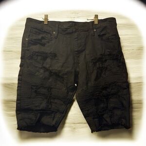 Jordan Craig Shorts Mens Black Distressed Denim Jeans Shorts